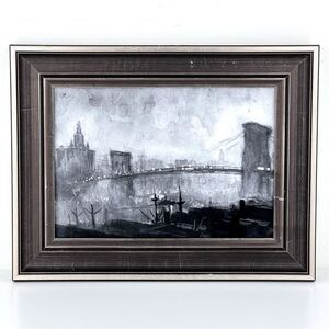 Pottery Barn Framed Wall Art New York in Fog Brooklyn Bridge Pennell Joseph
